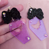 Coffin Doll Earrings ~ Lilac Bats