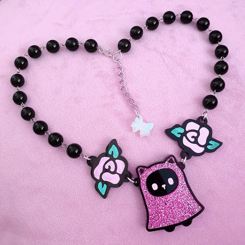 Kitty Boo Necklace ~ Black Roses