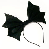 Glitter Velvet Bat Headbow ~ Black (made to order)