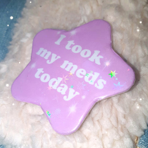 LAST ONE ~ Pink Star Sparkle Pin Badge ~ Meds
