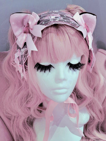 Lacey Kitten Headress ~ Pink Melo