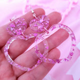 Heartbeat Earrings ~ Pink Holographic