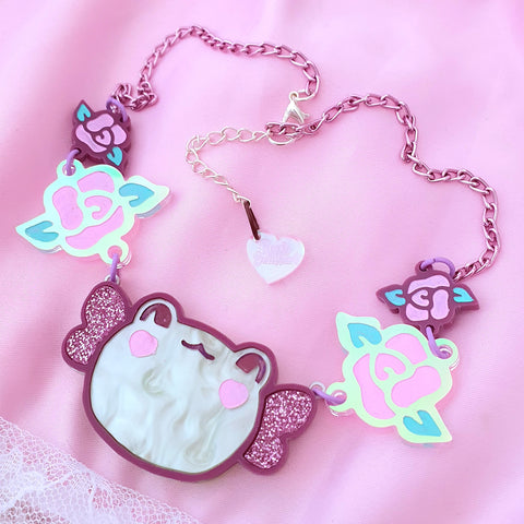 Frog in the Flowers Necklace ~ Plum