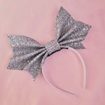 Glitter Bat Headbow ~ Holographic Silver