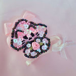 Mushroom Kitty Beaded Brooch (2~way clip)