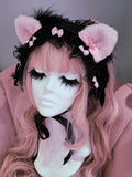 Lacey Bows Kitten Headdress ~ Black Velvet