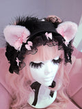 Lacey Bows Kitten Headdress ~ Black Velvet