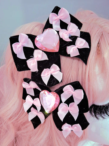 Precious Bows ~ Black Velvet (Pink Gems)