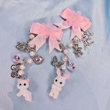 Whimsical Trinket Hairslides ~ Calico Cats (White & Silver)