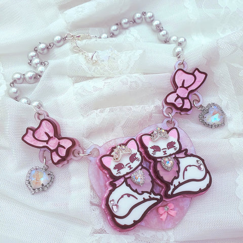 Princess Purr Necklace ~ Rose Pink Heart
