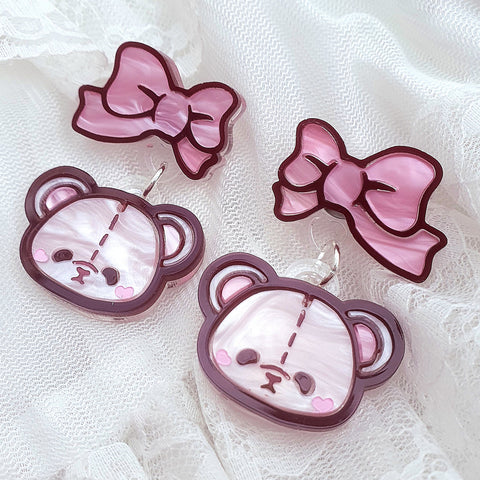 Teddy Bear Bow Earrings