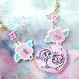 Lovely Swan Necklace ~ Iridescent Roses & Pearls