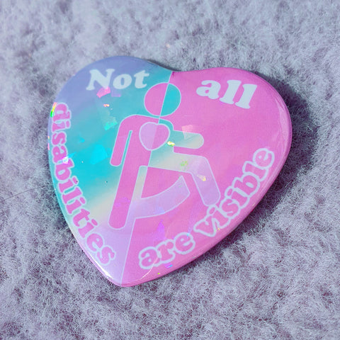 Invisible Hand Pin Invisible Disability Heart Pin Badge ~ Rainbow – Roxie Sweetheart