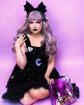 Glitter Velvet Bat Headbow ~ Black (made to order)