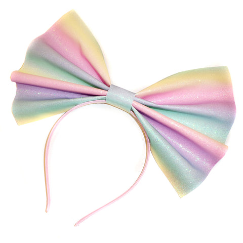Giant Glitter Headbow ~ Pastel Rainbow (Fine Glitter) ~ Made to order